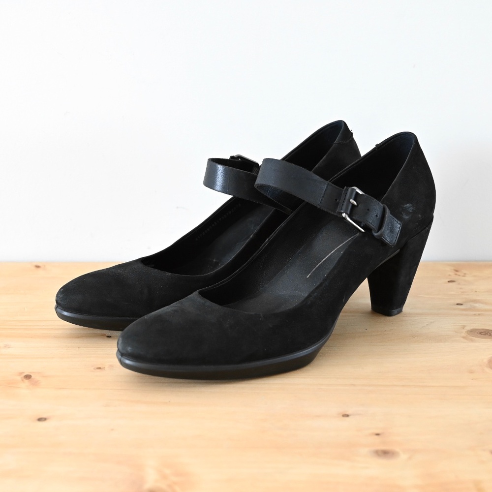 Ecco Black Suede Nubuck Mary Jane Pumps Shape 55 Plateau Size 41